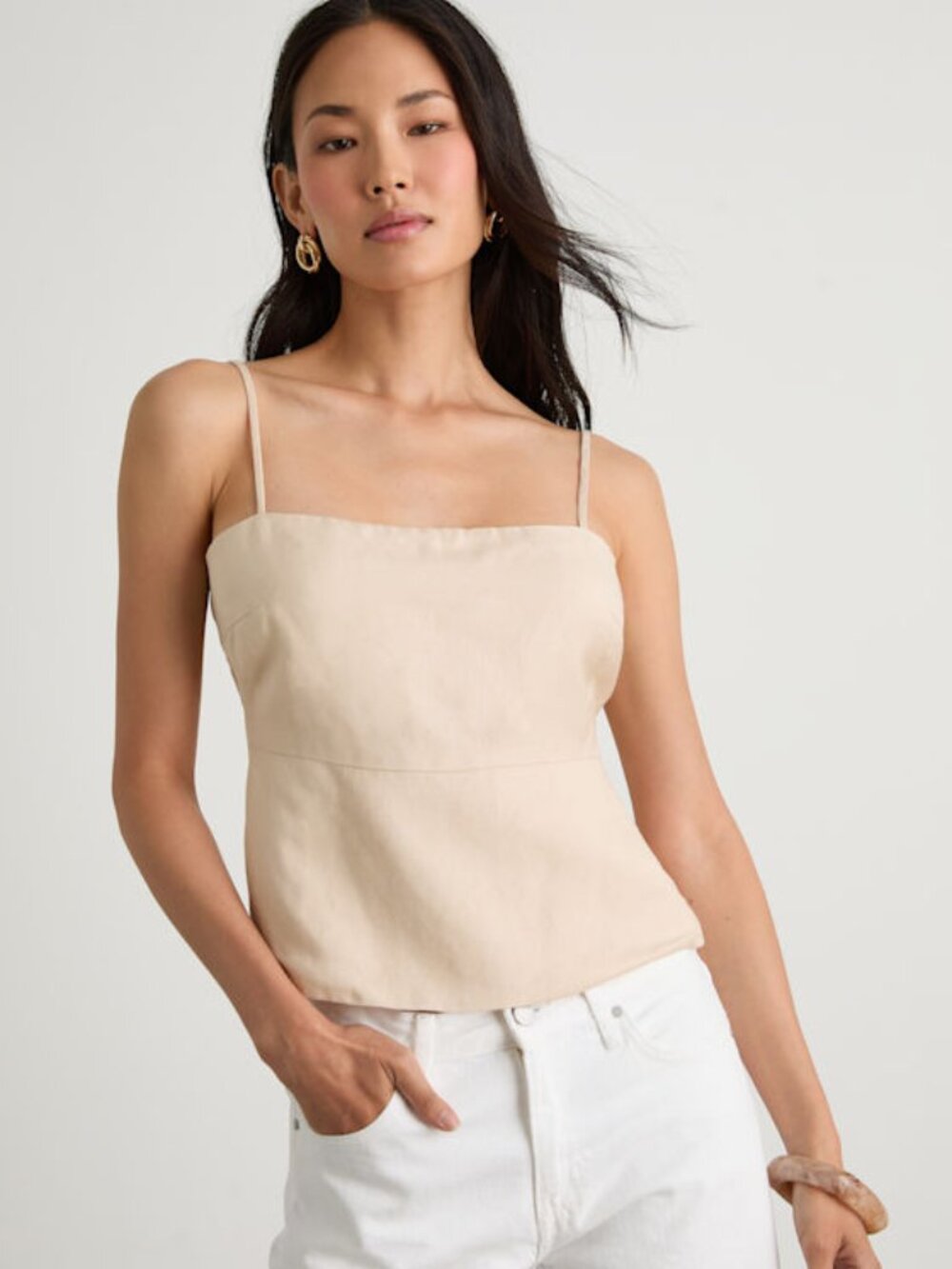 Lulus Wyrnn Beige Linen Tie-back Tank Top - Size M